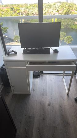 White Desk with Storage Cabinet and Drawer