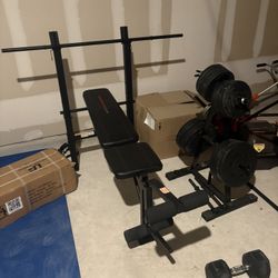 bench, bar, and plate rack