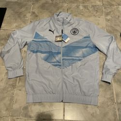 NWT Mens SZ Medium Puma Manchester City Prematch Graphic Jacket UEFA League