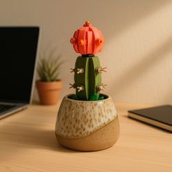 Desk Buddy: Speckled Pot & LEGO Cactus Combo
