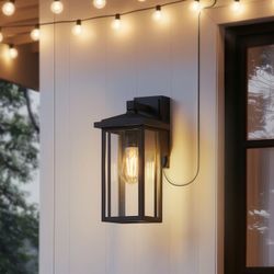 Globe Electric 14" Matte Black Outdoor Wall Light with GFCI Outlet $29.99