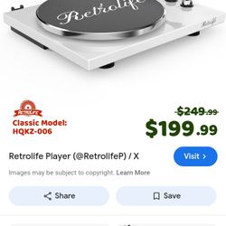 Retrolife Bluetooth Record Player 