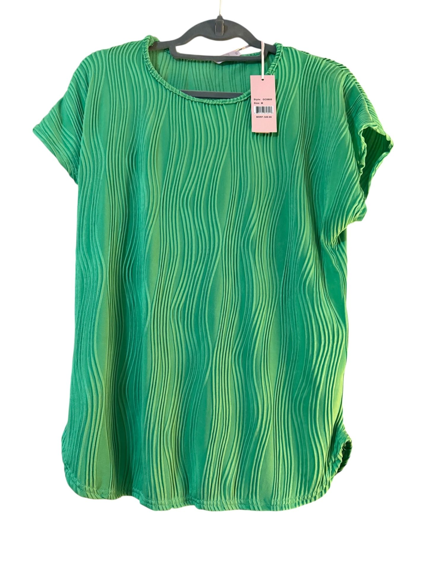 Womenβs Green Textured Wave Pattern Short Sleeve Blouse - Size M