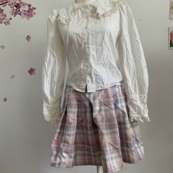 Doll Blouse And Purple Plaid Skirt Size M