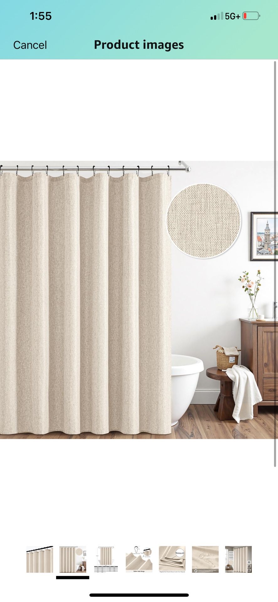 ANRODUO Linen Shower Curtain, Boho Farmhouse Cream