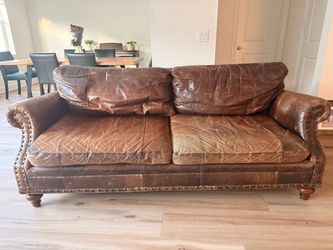 Genuine Brown Leather Sofa -FREE