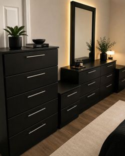 Dresser Whit Mirror,  Chest And 2 Nightstands - Cómoda Con Espejo,  Gavetero Y 2 Mesitas de noche