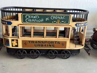 Vintage French Wood & Cart Iron Double Decker Street Trolly Display Model 