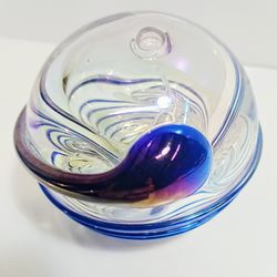 Vintage Hand Blown 1988 Gribskov Signed #28 Paperweight with Iridescent Blue...