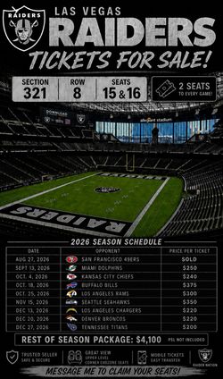 Las Vegas Raiders 2026 Tickets (2 Seats)