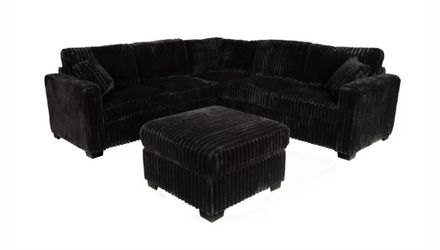 $0 Down! Corduroy Black Sectional With Ottoman