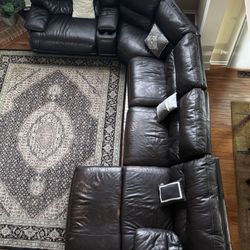 Large Brown Leather Sectional Recliner Sofa