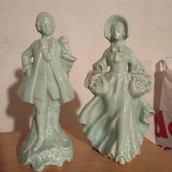 Vintage Victorian Courting Couple Figurines - Pastel Blue