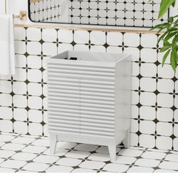 24" Bathroom Vanity, Mid-Century Bathroom Vanity Cabinet with 2 Soft Closing Doors, Freestanding Bathroom Cabinet, Particleboard Frame with Wood Grain