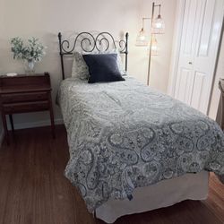 Metal Headboard, Mattress and Bedding