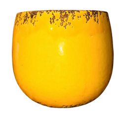 Gardeners Eden Yellow Speckled Round Ceramic Planter Made In Portugal 6” X 6”