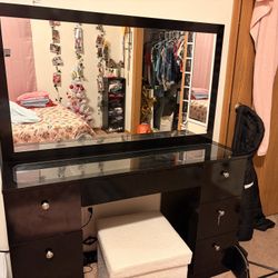 Black Vanity With Mirror And Glass Top