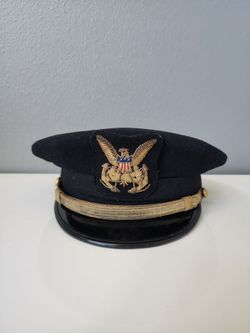 US Army Officer Navy Blue Visor Cap Eagle Insignia Gold Band Jamie Schmitz 7 1/4