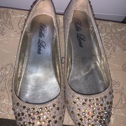 CUTE ROSE GOLD RHINESTONE FLATS / SIZE 7