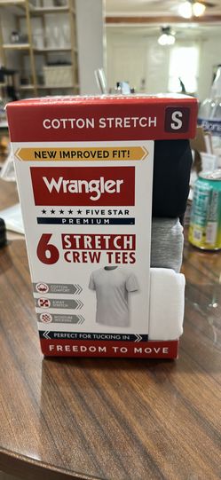 six-pack of Wrangler cotton stretch crew tees in size small