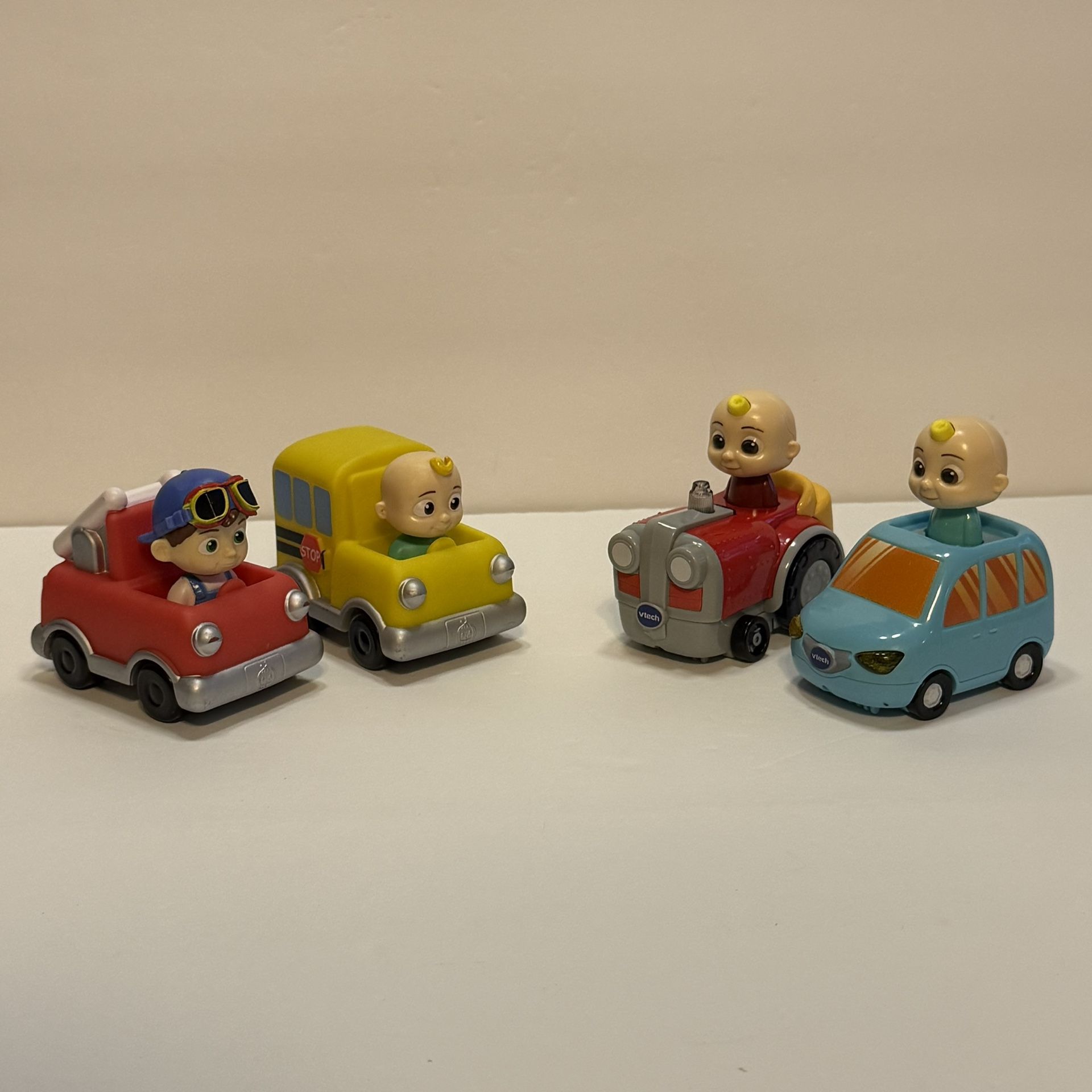 2 VTech CoComelon Tractor Toy Vehicle Sounds Lights & 2 Standard Vehicles