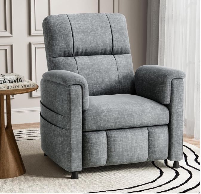Power Recliner Chair for Adults, Adjustable Modern Chenille Reclining Chair with Side Pockets, Remote, Footrest, Thick Seat Cushion for Home Theater,