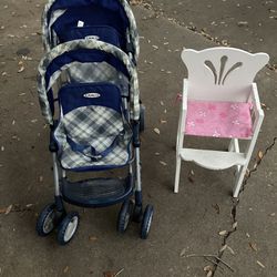 Double Doll Stroller And Highchair