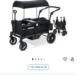 Stroller Wagon for 2 Kids, Foldable Wagon Stroller, Premium All Terrain Wagon for Kids, Kids Wagon Cart w/Removable Canopy, Adjustable Push/Pull Handl
