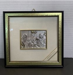 Vintage Italian Sterling Silver Religious Framed Wall Icon,Jesus Mary Wall Art