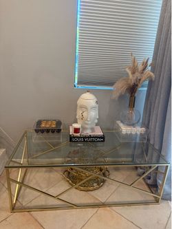 Glass Top Gold Metal Coffee Table