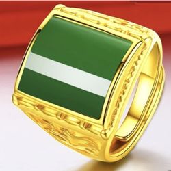 Gold Ring Green Jade (Size Can Be Adjustable)