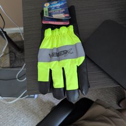 New VISVERX Hi-Vis Insulated Winter Work Gloves, Leather Palm, One Size