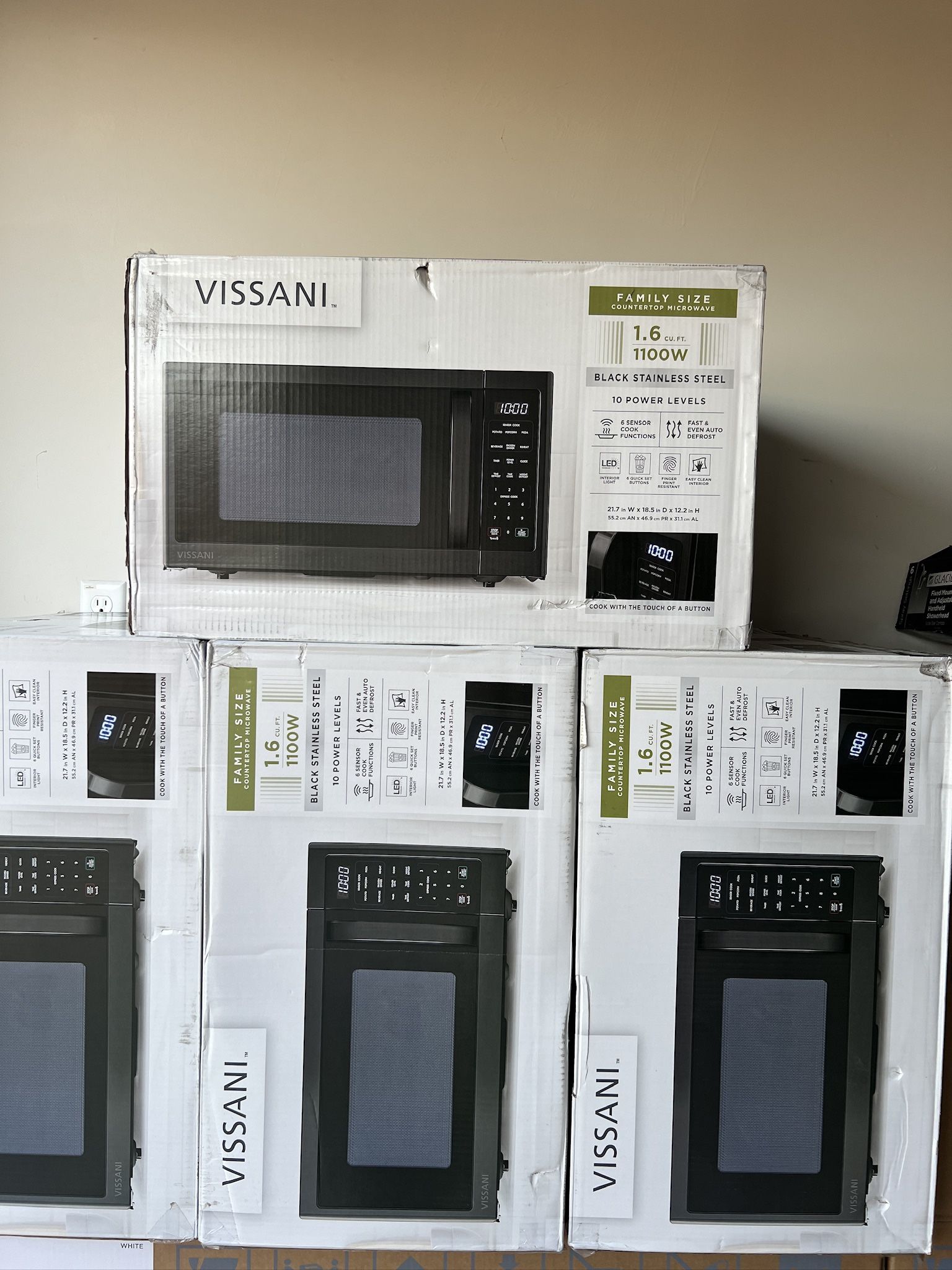 Vissani Black Stainless Steel 1100 Watt Countertop Microwave with Warranty Available.