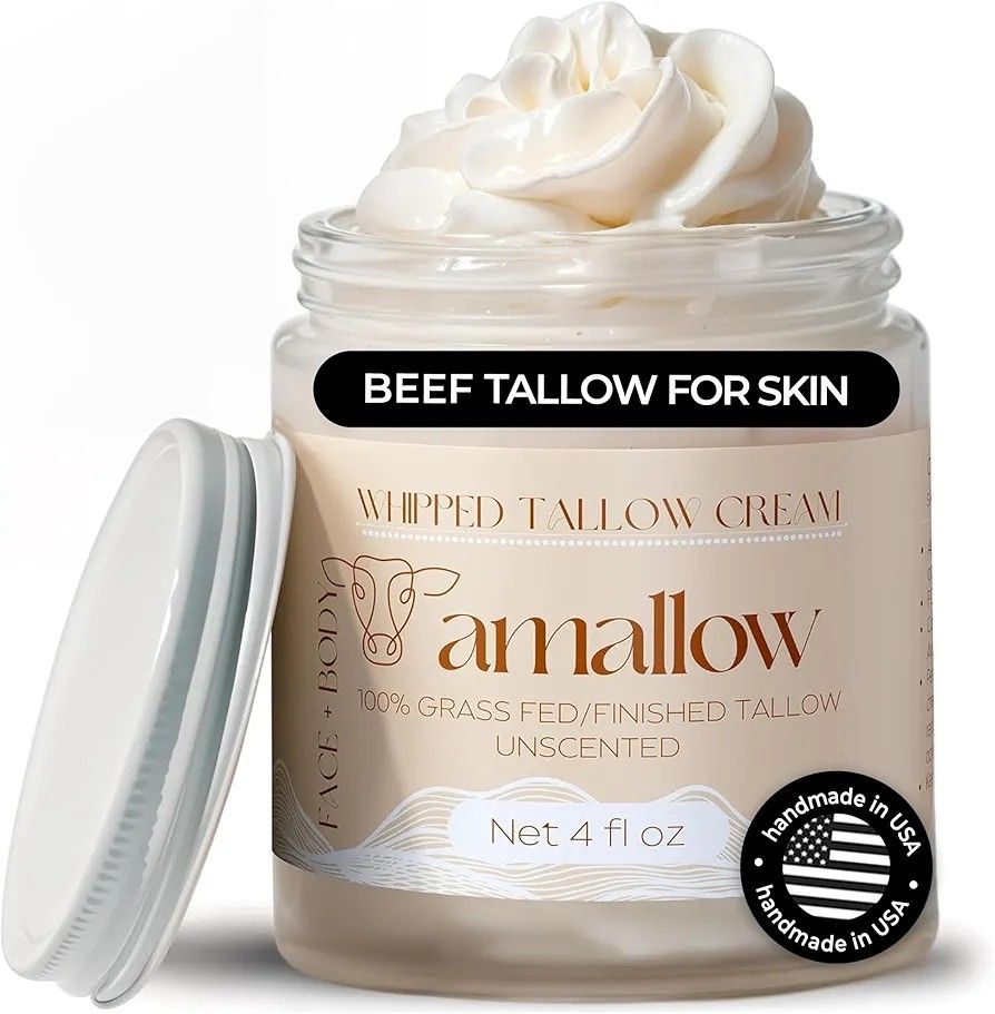 Amallow Whiped Tallow Cream 100% Grass Fed Beef Tallow for Skin Care - Face + Body - Natural Lotion, 4 FL. oz
