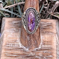 Natural Purple Charoite Sterling Silver Gemstone Ring Sz 7.5