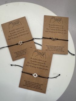 Wish Bracelets – Star Moon Sun, Set of 3 with Gift Cards, New