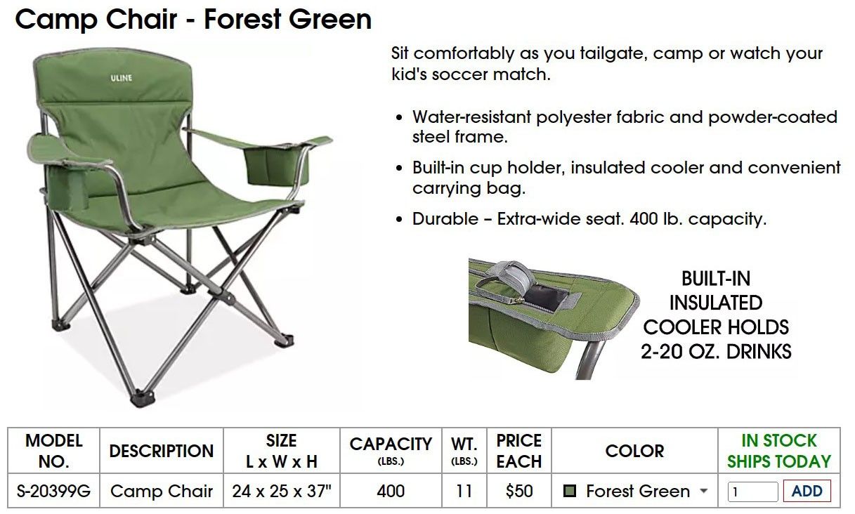 Uline Camp Chair Forest Green for Sale in Corona, CA OfferUp