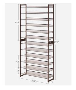 SONGMICS 12-Tier Shoe Organizer Metal Shoe Storage Stackable Entryway - Bronze