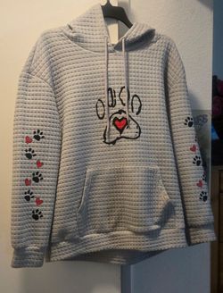 Gray Waffle Knit Paw Print Hoodie XL