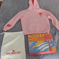 Pink Palm Puff Hoodie, Size Small