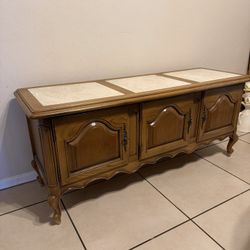 Vintage French Provincial Oak Buffet Sideboard w/ Marble Top