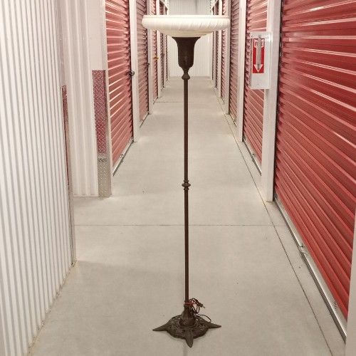 Antique Art Deco Torchiere Floor Lamp + Milk Glass Part Swirl Shade