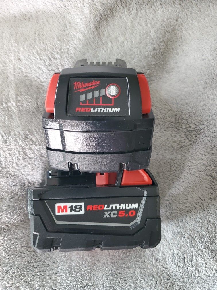 BRAND NEW 2 Two Dos Milwaukee 18 Volt 18v M18 Red Lithium Batteries Extended Capacity Output XC5.0 XC 5.0 Battery 5ah Ah Amp High Pilas Bateria