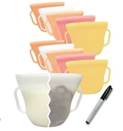 Platinum Silicone Reusable Breastmilk Storage Bags | Snack Bags, Dual Purpose, 4 oz Set of 10, with Erasable Bag Marker, Breast Milk Collector and Sav