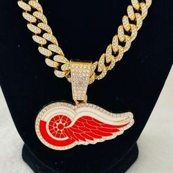 Detroit Red wings Iced Chain Necklace Size 20 Or 24" Gold Or Silver MANY Teams Available SHIPPING AVAILABLE 