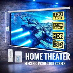 🎬🔥 120″ Motorized Projector Screen – 4K 8K HD 16:9 w/ Remote | Home Theater Screen