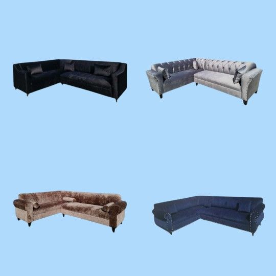 NEW 7X9FT SECTIONAL COUCHES JAZZ BROWN ,VELVET GREY, BLACK LEATHER COMBO AND DOMINO BLACK FABRIC Sofas./ More Color FABRIC Available