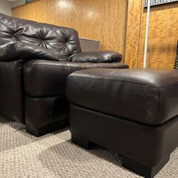 Leather Armchair With Ottoman 