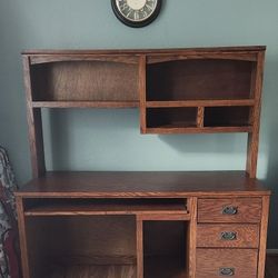 Wood Desk With Detachable Hutch Shelf And Retractable Computer Or School Table