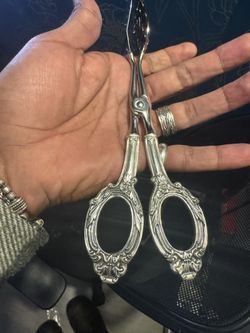 Vintage Webster Sterling Handle Serving Tongs – Stainless & Sterling Silver – Floral Design